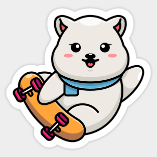 Cute polar bear play skateboard cartoon Sticker